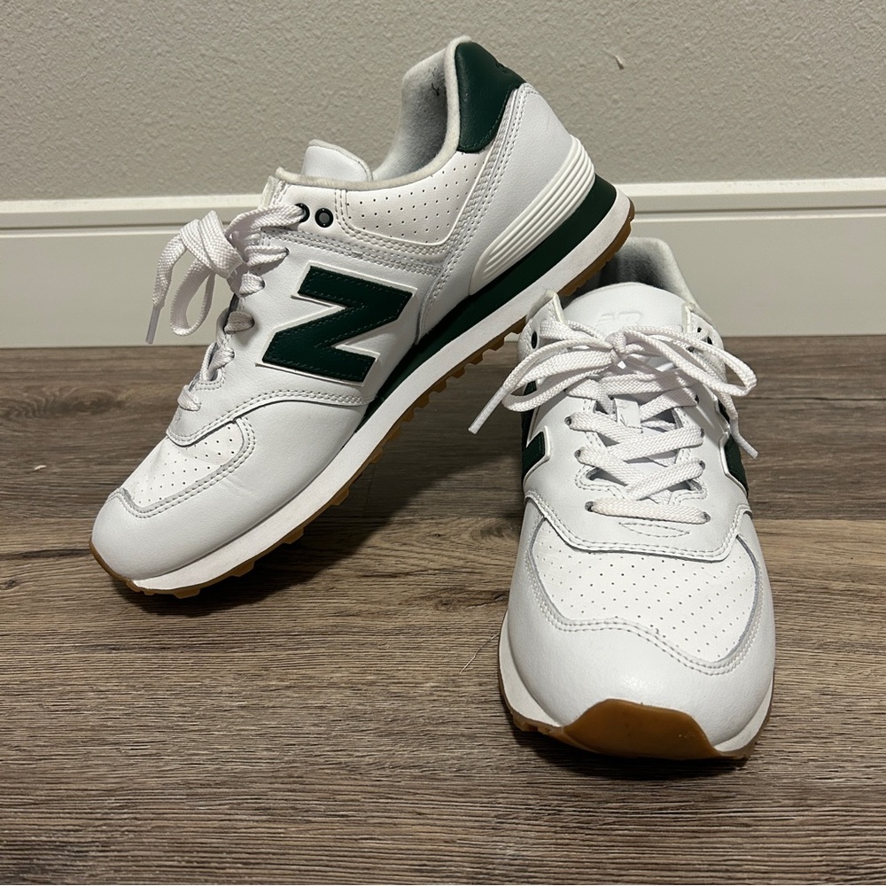 New Balance 574 white/green leather